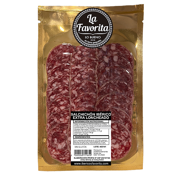 ibéricosfavorita comprar embutidos ibéricos online. LONCHEADO DE SALCHICHÓN IBÉRICO EXTRA. 100 g. embutidos ibéricos de calidad