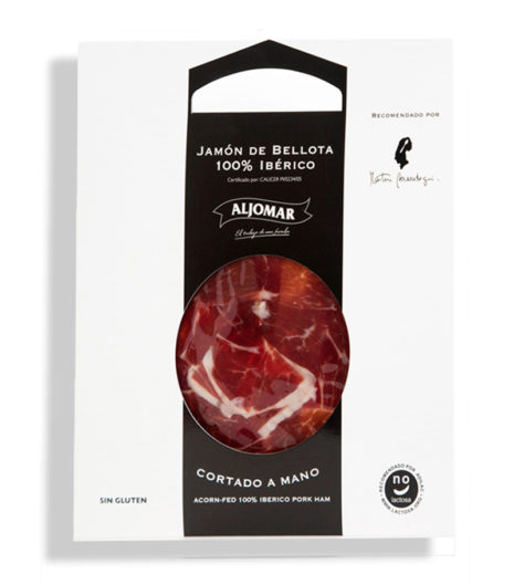 PLATO DE JAMÓN DE BELLOTA 100% RAZA IBÉRICA ALJOMAR. MARTÍN BERASATEGUI CORTADO A CUCHILLO 100gr