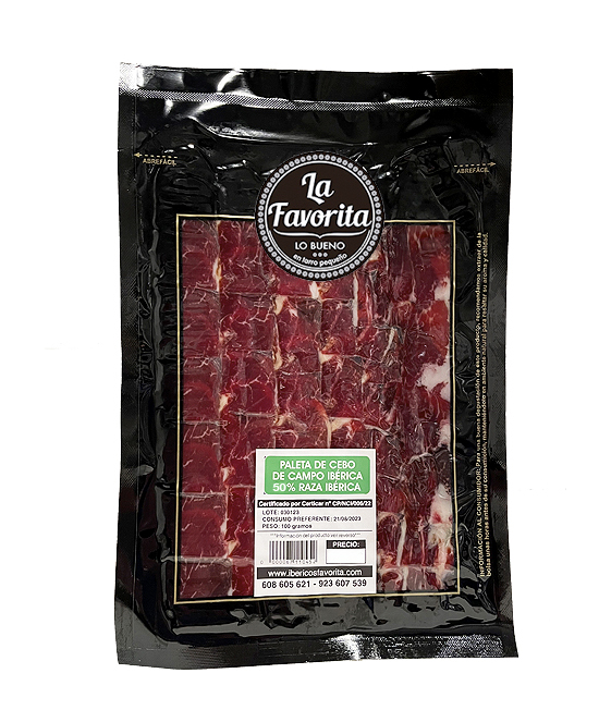 SOBRE LONCHEADO PALETA DE CEBO DE CAMPO IBÉRICA 50% RAZA IBÉRICA. 100 gr.