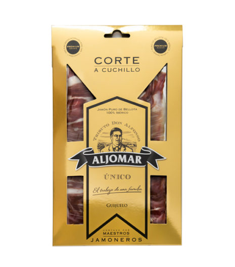 SOBRE JAMÓN DE BELLOTA TRIBUTO DON ALFONSO 100% RAZA IBÉRICA CORTADO A CUCHILLO COMPRAR ONLINE IBÉRICOS DE CALIDAD