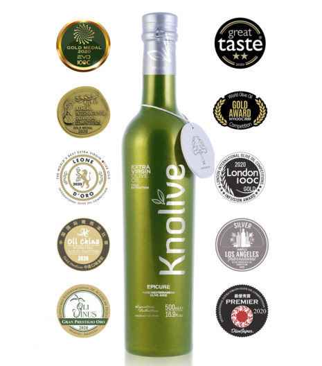 KNOLIVE EPICURE. EL AOVE MÁS PREMIADO DEL MUNDO. (Córdoba). Botella de cristal de 500 ml.