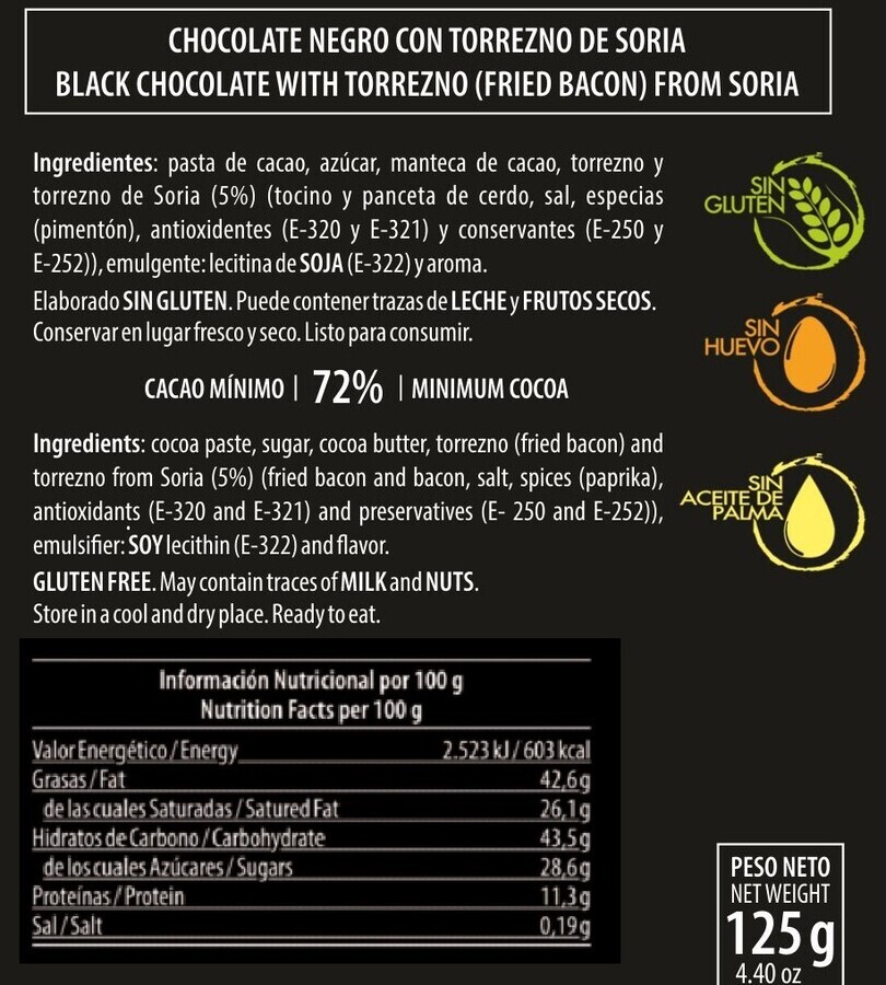 CHOCORREZNO NEGRO. Chocolate negro con torrezno de Soria.