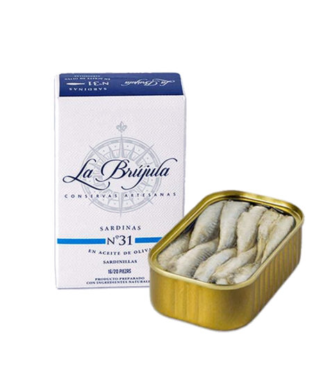 SARDINILLAS EN ACEITE DE OLIVA. La Brújula. 16/20.