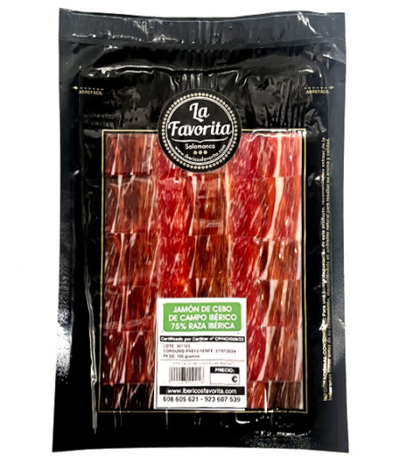 comprar LONCHEADO DE JAMÓN DE CEBO DE CAMPO IBÉRICO 75% RAZA IBÉRICA. comprar Jamón loncheado online de salamanca. la Favorita Salamanca