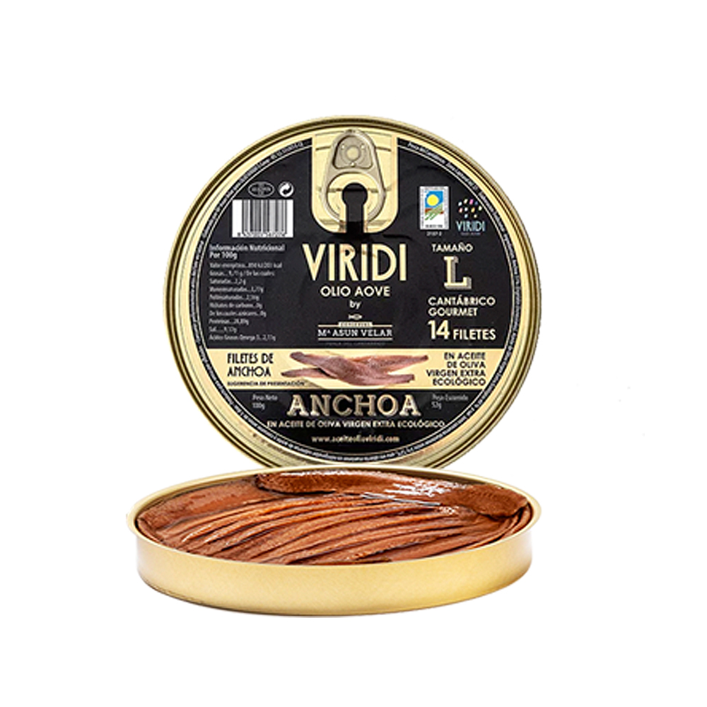 comprar en salamanca ANCHOAS VIRIDI de Cantabria. Ecológicas, en Aceite de Oliva Virgen Extra. La Favorita Salamanca conservas de calidad