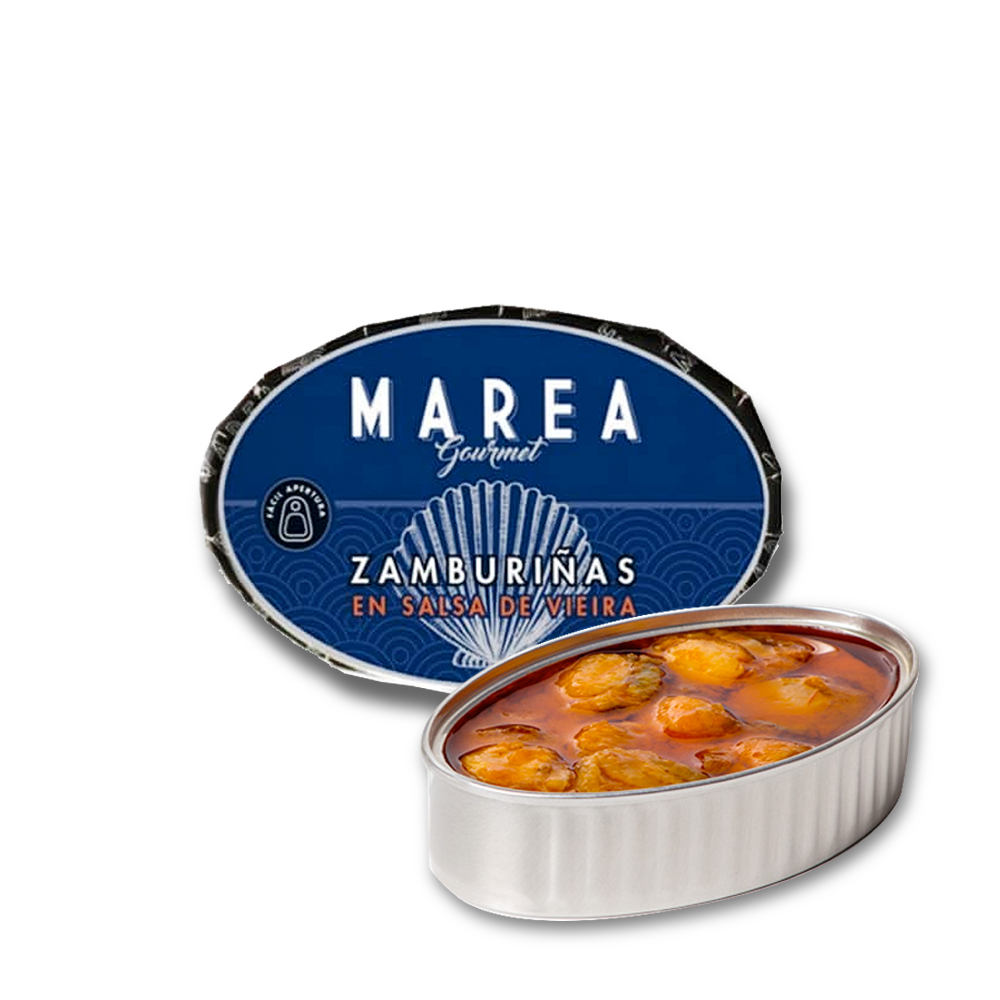 comprar en La Favorita conservas de pescado. Zamburiñas en salsa de vieiras